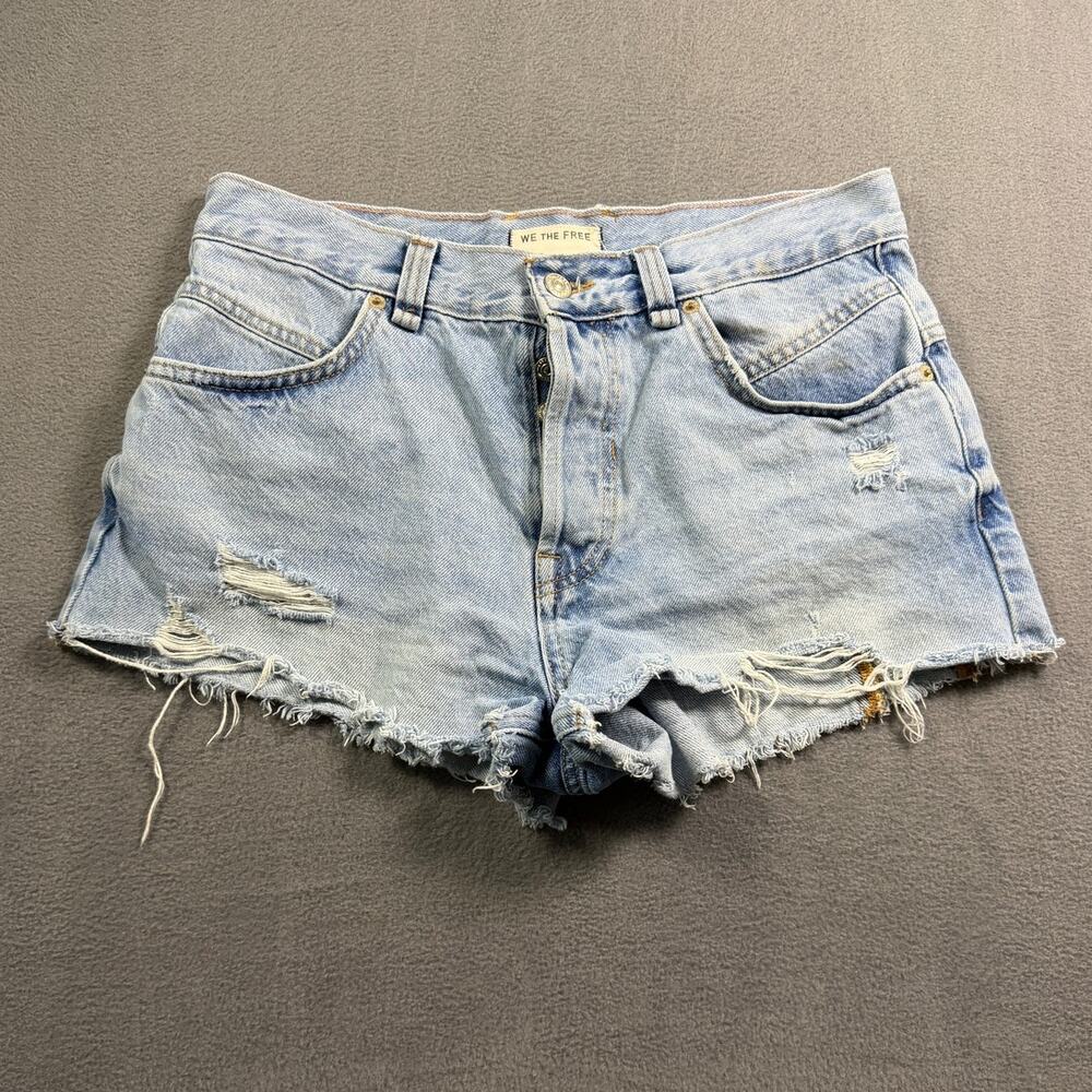 Free People We The Free Denim Shorts 27 Light Washed Distressed Cutoff Raw Hem